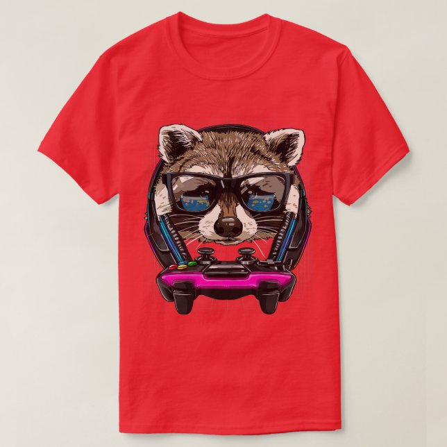 Gaming Racoon Video  Player Animal Lover  T-Shirt (Design Front)