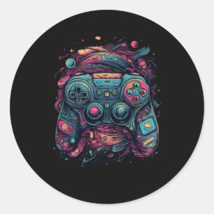 Gaming Rave Gamer Nerd Abstract Pc Gamer Graphics Classic Round Sticker