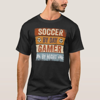 Gaming Sayings Retro Soccer By Day Gamer By Night T-Shirt