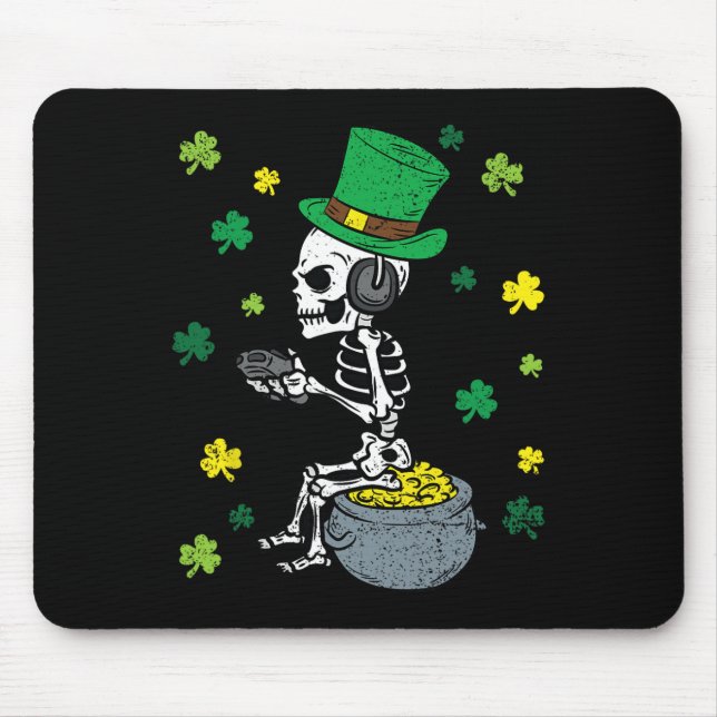 Gaming Skeleton St Patricks Day Gamer Leprechaun S Mouse Mat (Front)