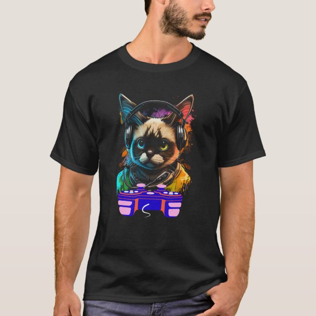Gaming Snowshoe Cat Player Animal Video Gamer Men  T-Shirt (Front)