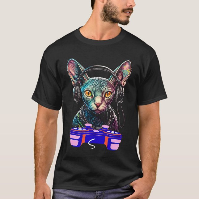 Gaming Sphynx Cat Player Animal Video Gamer  Men K T-Shirt (Front)