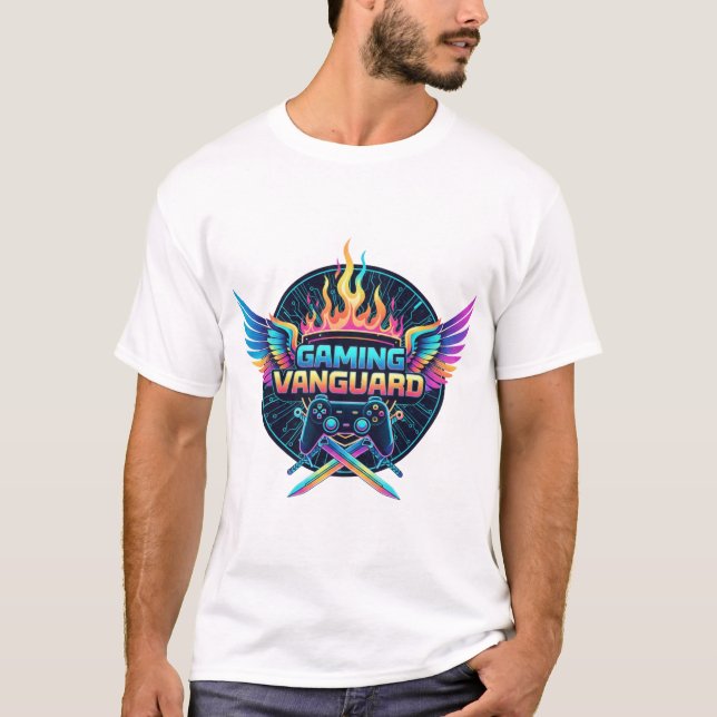 Gaming Vanguard Neon Crest T-Shirt | Futuristic Ga (Front)