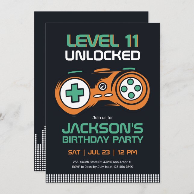 Gaming Video Games Level Unlocked Gamer Birthday Invitation (Front/Back)