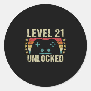 Gaming Vintage 21st Birthday Gift 21 Year Old Boy  Classic Round Sticker