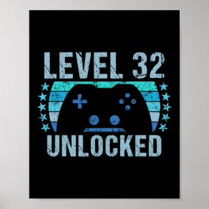 Gaming Vintage 32nd Birthday Gift 32 Year Old Boy Poster