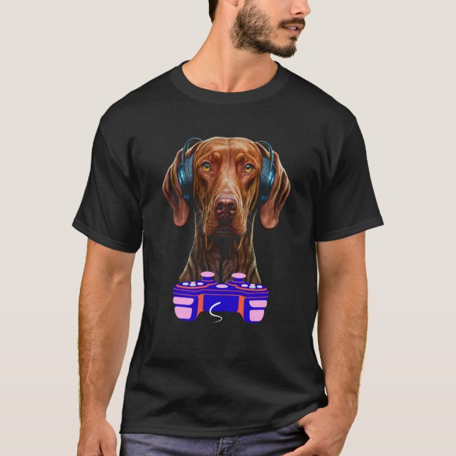 Gaming Vizsla Dog Player Animal Video Gamer Men Ki T-Shirt (Front)
