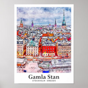 Gamla Stan Stockholm Sweden Travel Watercolor Poster