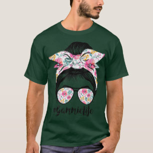 Gammie Life Messy Hair Bun Floral Women Mothers Da T-Shirt