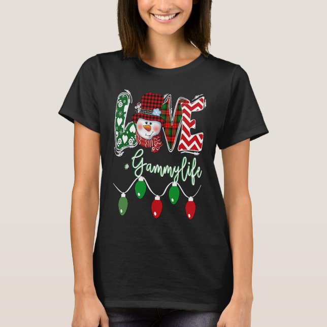 Gammy Snowman Love Gammy Life Christmas Red Plaid T-Shirt (Front)