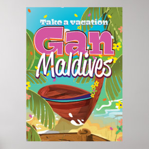 Gan Maldives island vintage travel poster art.