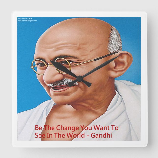 Gandhi & Be The Change Quote Wall Clock (Front)