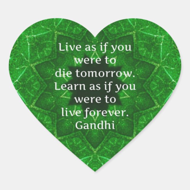 Gandhi Inspirational Quote About Learning Heart Sticker (Front)