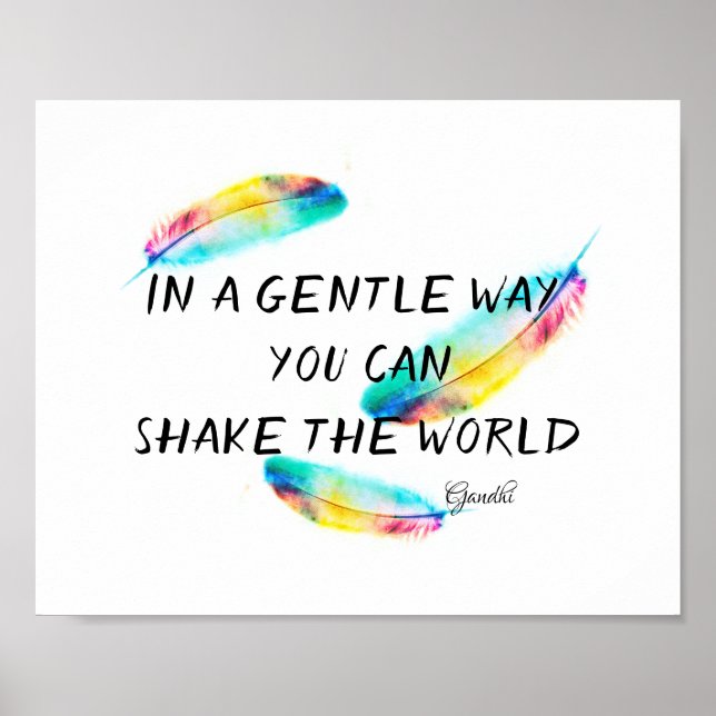 Gandhi inspirational quote colourful feather art poster (Front)