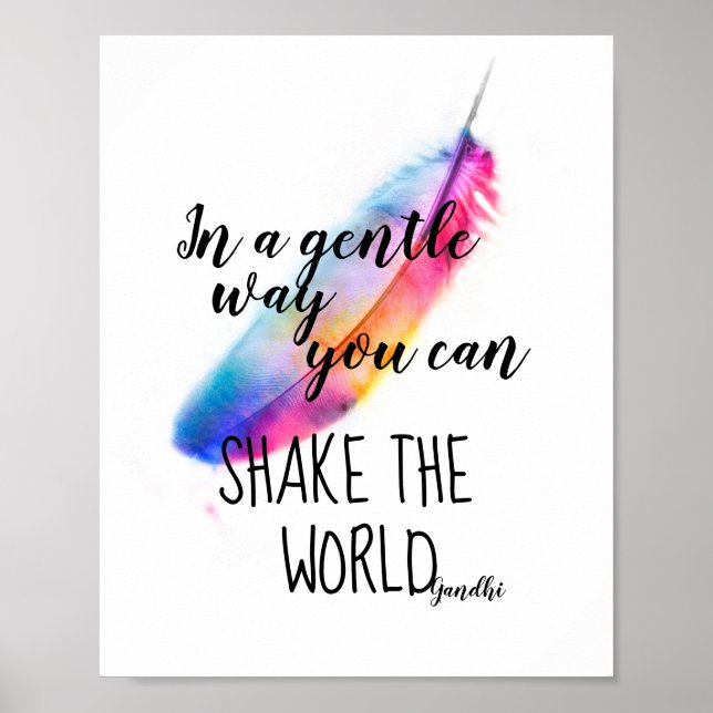 Gandhi inspirational quote poster colourful feathe (Front)