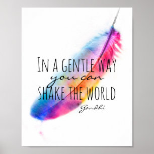 Gandhi inspirational quote poster with feather