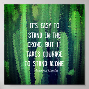 Gandhi on courage motivational quote cactus art poster