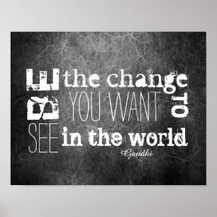 Gandhi quote poster be the change wall art on grey