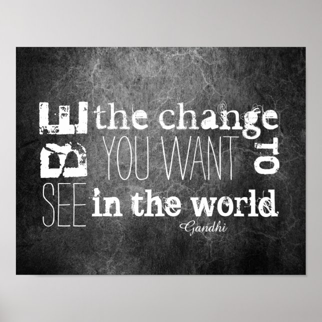 Gandhi quote poster be the change wall art on grey (Front)