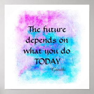 Gandhi quote watercolor turquoise and purple  poster