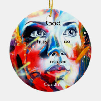 Gandhi Spiritual Quotation God Has No Religion Ceramic Tree Decoration