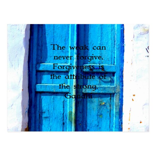 Gandhi Wisdom Quote with Vintage Blue Greek Door Postcard
