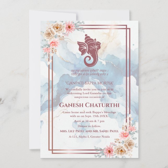 Ganesh Chaturthi Puja Floral Invitation (Front)