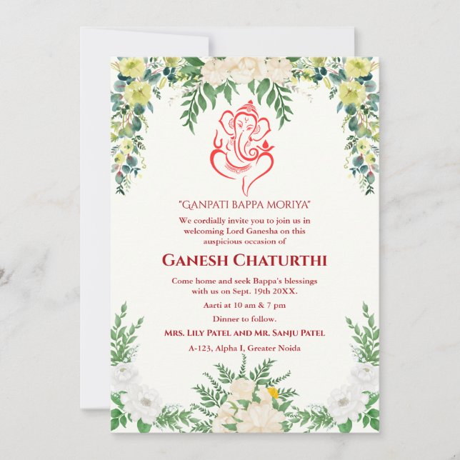 Ganesh Chaturthi Puja Floral Invitation (Front)