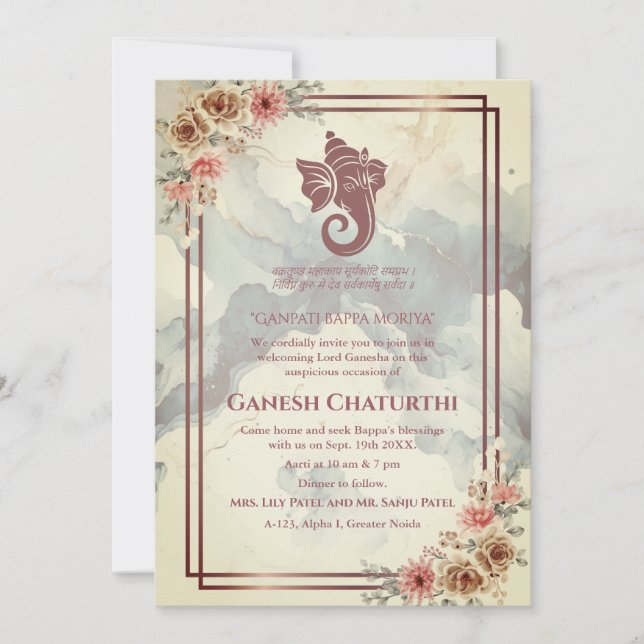 Ganesh Chaturthi Puja Floral Invitation (Front)