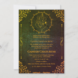 Ganesh Chaturthi Puja Glitter & Gold Invitation
