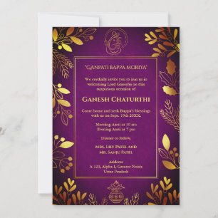 Ganesh Chaturthi Puja Golden Elements Invitation