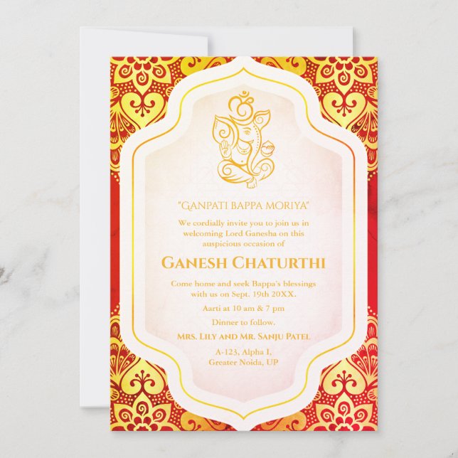 Ganesh Chaturthi Puja Golden Invitation (Front)