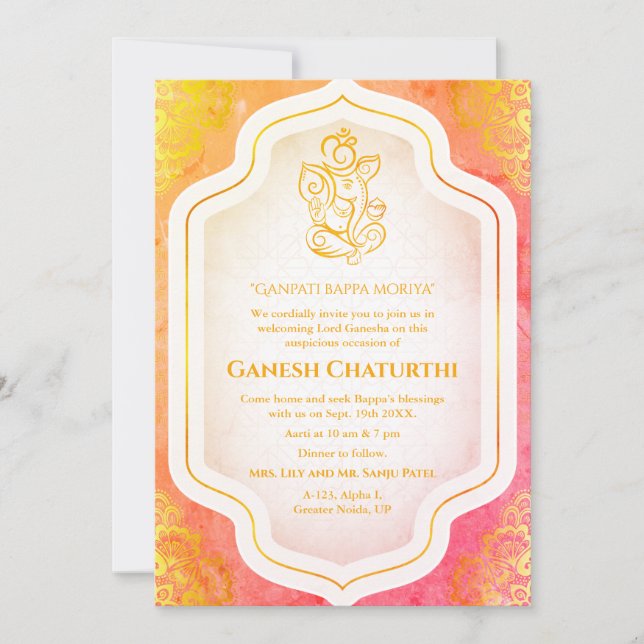 Ganesh Chaturthi Puja Golden Invitation (Front)