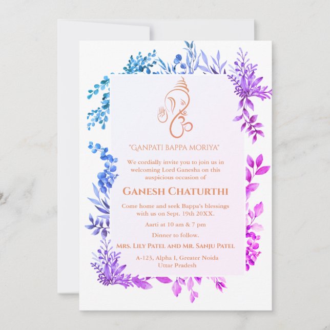 Ganesh Chaturthi Puja Minimal Leafy Tropical Invitation (Front)