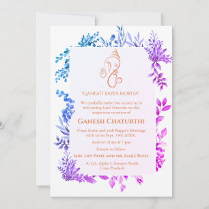 Ganesh Chaturthi Puja Minimal Leafy Tropical Invitation
