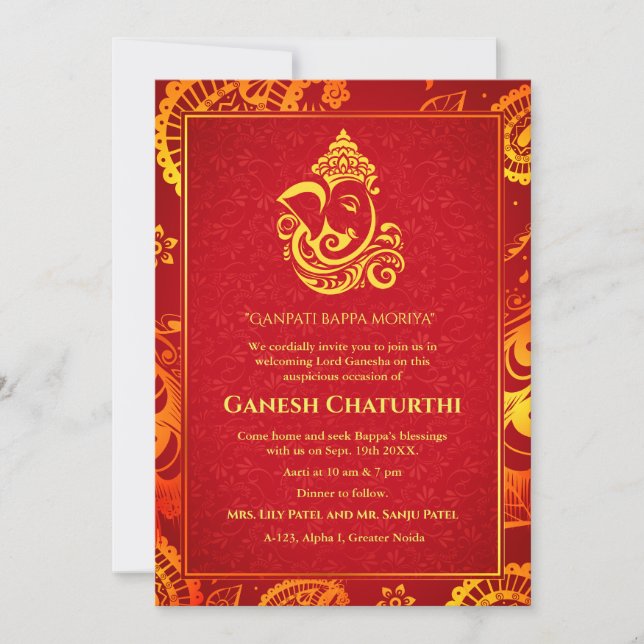Ganesh Chaturthi Puja Roya Golden Elements Invitat Invitation (Front)