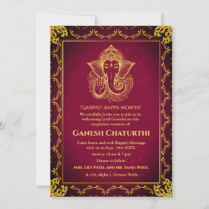 Ganesh Chaturthi Puja Roya Golden Elements Invitation