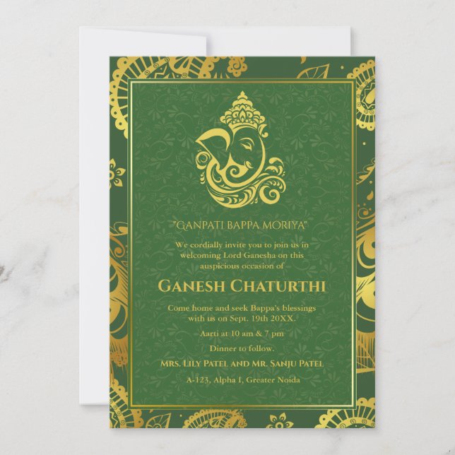 Ganesh Chaturthi Puja Roya Golden Elements Invitation (Front)