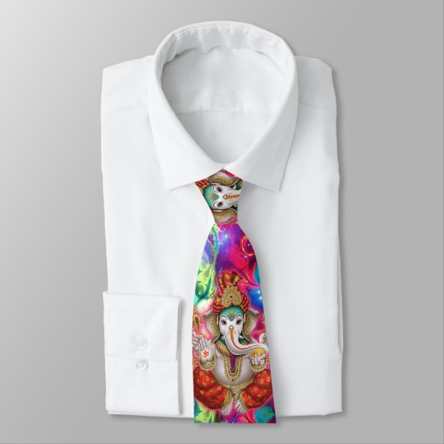 Ganesh Elephant God Psychedelic EDM 90s Rave Mens Tie (Tied)