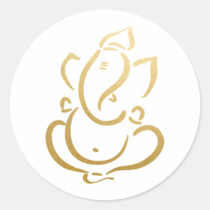 Ganesh Ganapati Indian God Faux Gold Classic Round Sticker