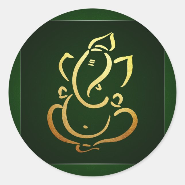 Ganesh | Ganpati | Indian God Hindu Wedding Green Classic Round Sticker (Front)