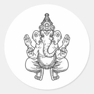 Ganesh God Pixels Elephant Indian Animal Yoga Hind Classic Round Sticker