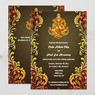 Ganesh gold green Indian traditional Hindi Hindu Invitation