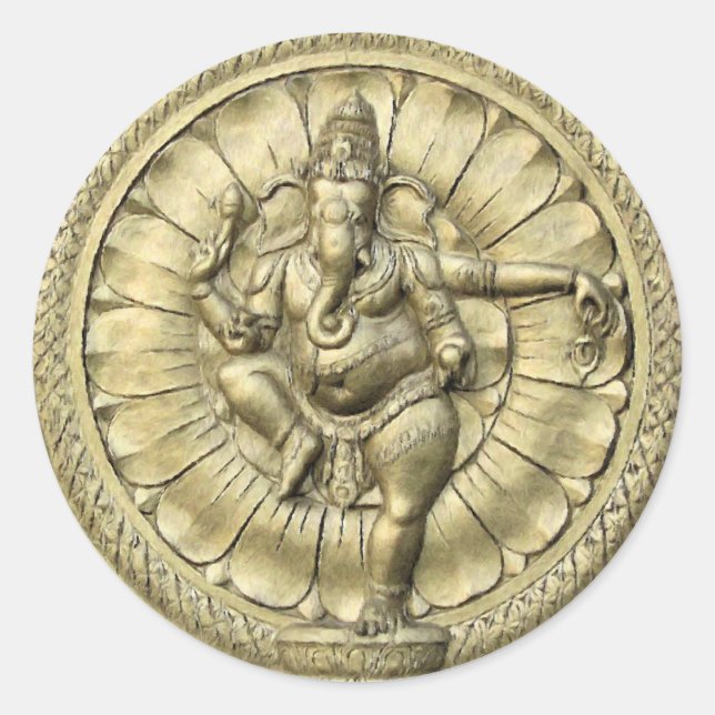 Ganesh (Golden) Classic Round Sticker (Front)