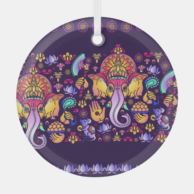 Ganesh Hindu God: Festive Seamless Glass Tree Decoration (Front)