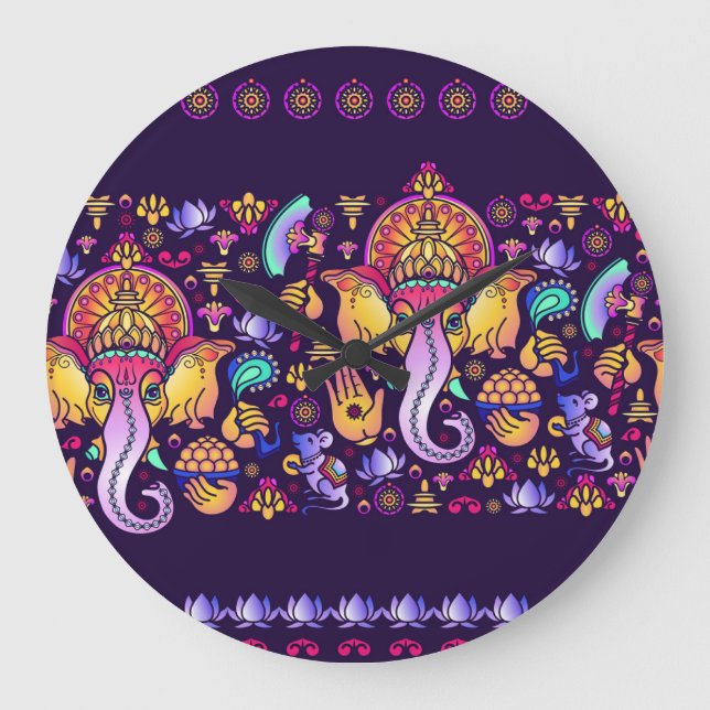 Ganesh Hindu God: Festive Seamless Large Clock (Front)