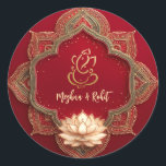 Ganesh Hindu God | Indian Wedding Gold Red Classic Round Sticker<br><div class="desc">Ganesh Hindu God | Indian Wedding Gold Red</div>
