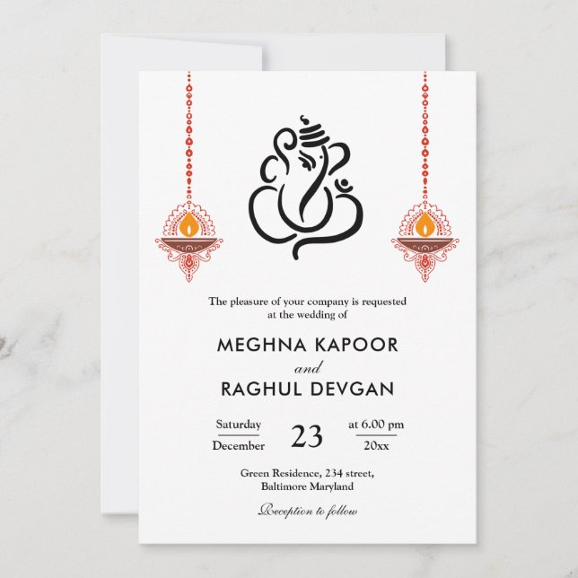 Ganesh Indian God Elegant Wedding  Invitation (Front)