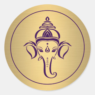Ganesh Indian God Purple Gold Hindu Wedding Classic Round Sticker