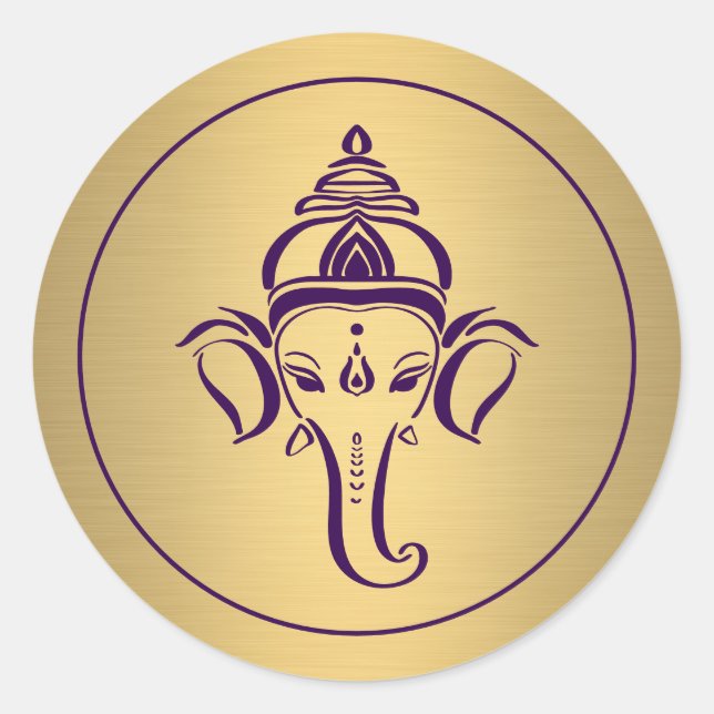 Ganesh | Indian God Purple Gold Hindu Wedding Classic Round Sticker (Front)